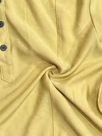 Men'S Henley Shirt | Casual Stand Collar, Slight Stretch Fabric, Button Detail, Solid Color, Regular Fit For Spring/Fall - Bright Yellow