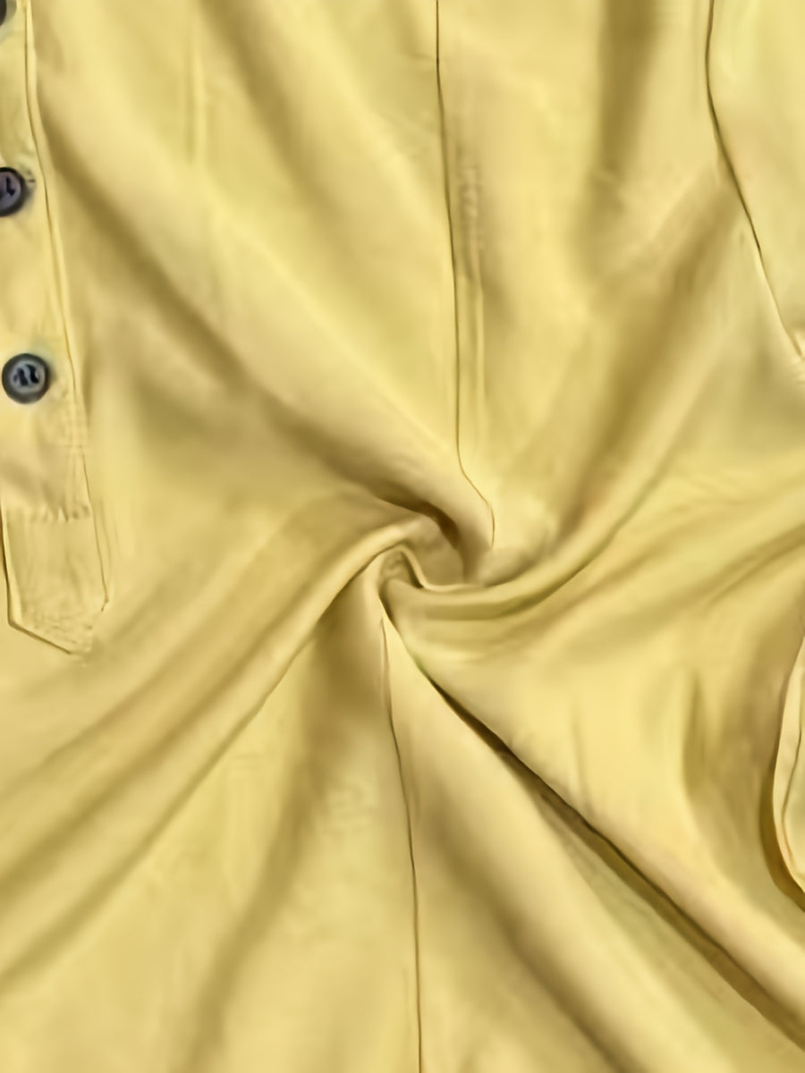 Men'S Henley Shirt | Casual Stand Collar, Slight Stretch Fabric, Button Detail, Solid Color, Regular Fit For Spring/Fall - Bright Yellow