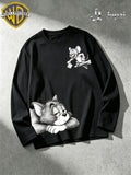 Warner Bros. Exclusive License, Men'S Hip-Hop Streetwear Classic Character Print Long Sleeve Shirt, Casual Apparel, Fashion Top, Suitable for Spring And Autumn Outdoor Activities - Black