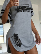 Summer New European and American Style Women S Print Loose Fit Casual Short Sleeve T Shirt Top - Grey