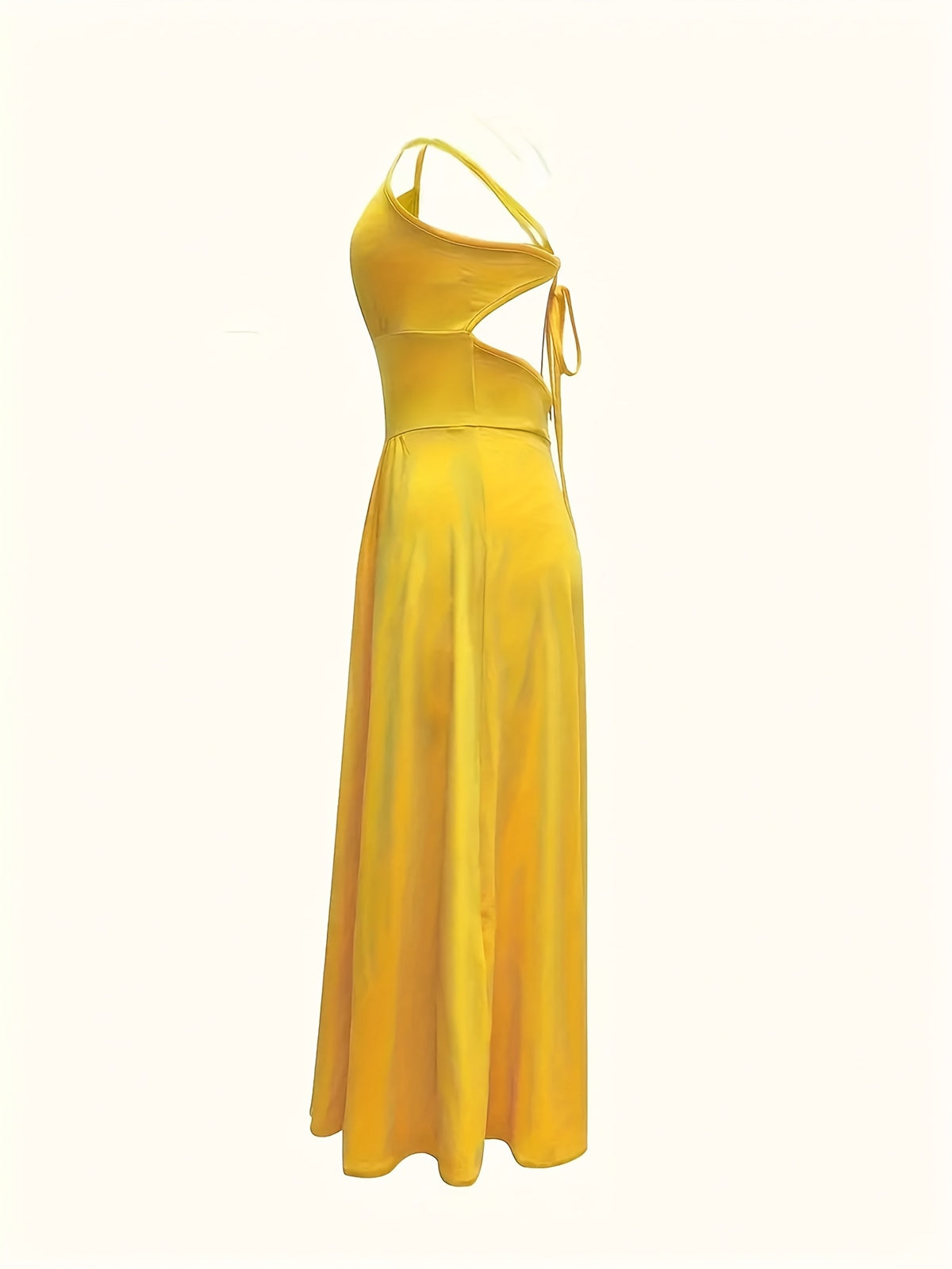 Solid Split Thigh Tie Backless Cami Dress, Elegant Sleeveless V-Neck Waist Dress, Women'S Clothing for Party Dressing - Yellow
