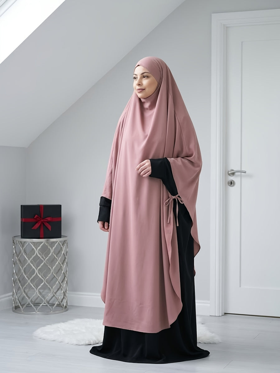 Solid Color Nidaga Prayer Jilbab. The Fabric Is Skin-Friendly And Breathable, Suitable for Women to Wear And Pray Everyday. Robe Abaya (One-Piece Khimar) with Strong Drape, Loose Fit, Ideal for Busy Daily Use Or Prayer - Pale Pinkish Gray