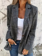 Fashion Vintage Plaid Blazer | Single Breasted, Long Sleeve, Half Placket, Elegant Style, Suitable for Business, Office, and Daily Wear in Fall/Winter - Blue