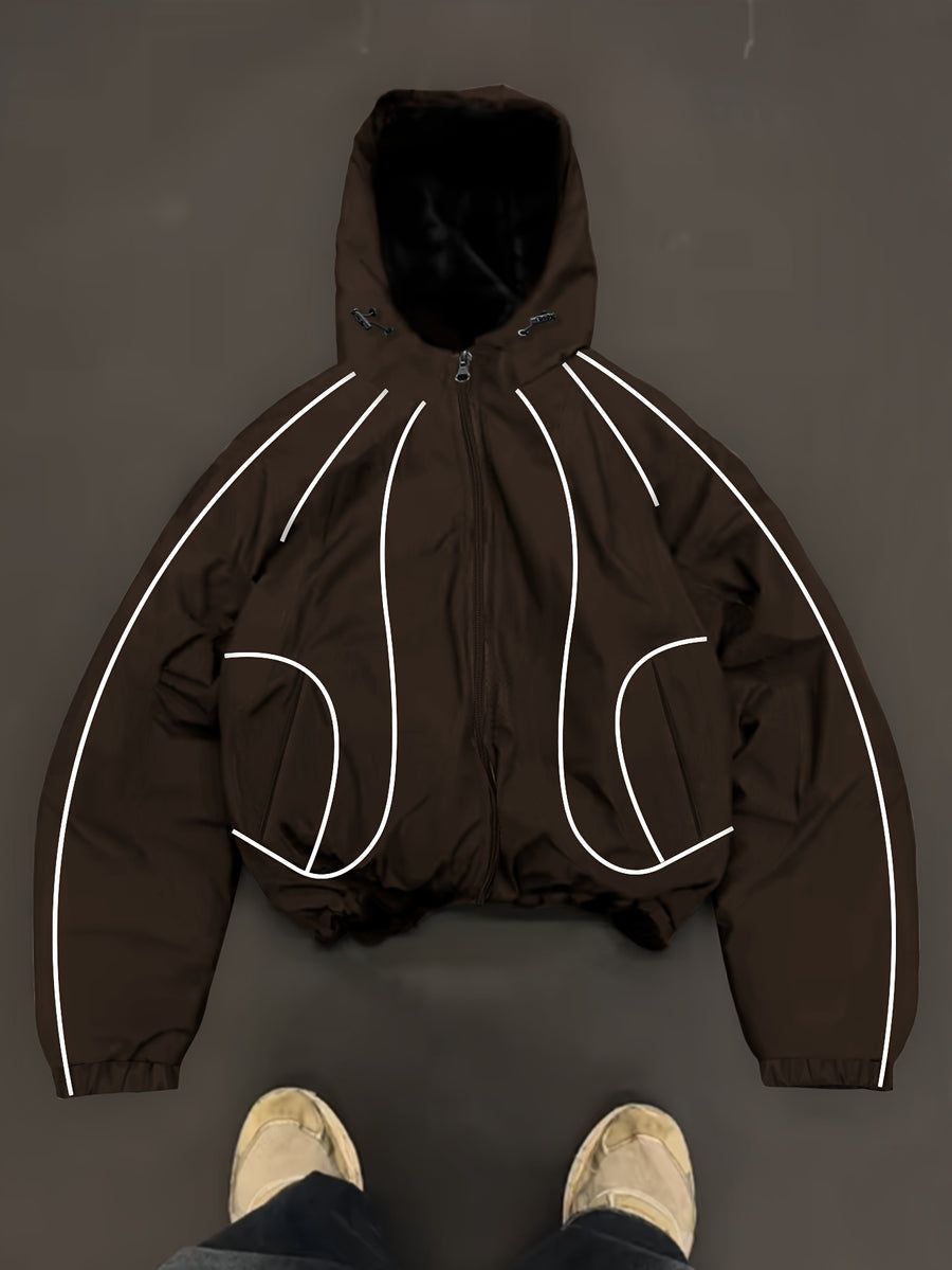 Men's Lightweight Hooded Zip-Up Jacket with White Drawstrings, Thin Style, Suitable for All Seasons, JK5689 - Coffee Color