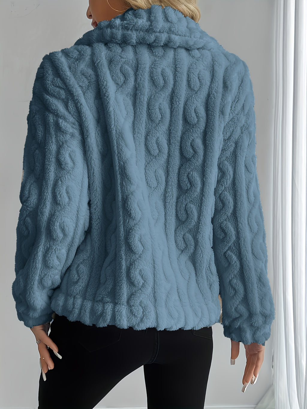 Double-Sided Lapel Button Elegant Top Coat - Blue