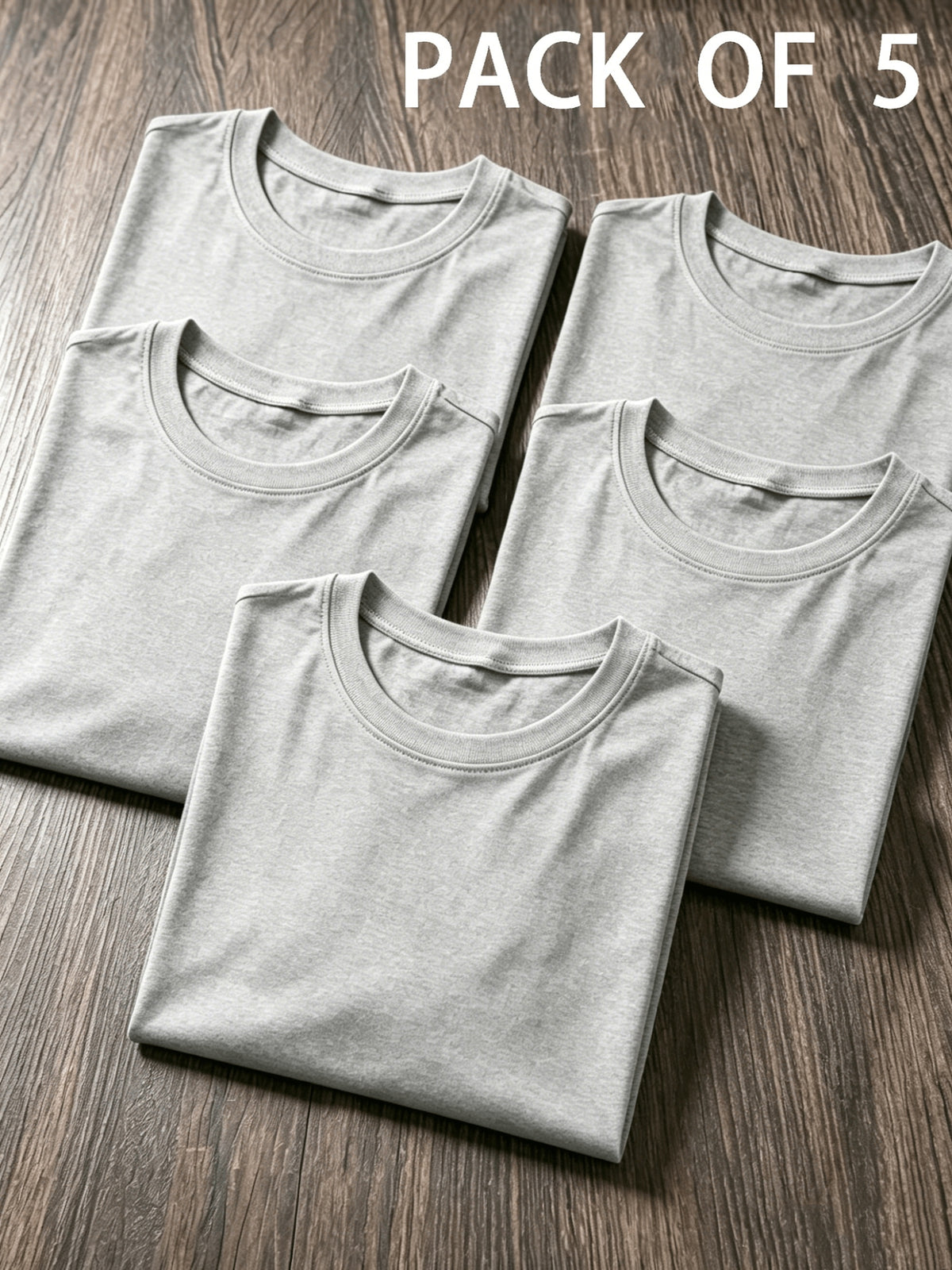 5pcs Set, 5pcs, Solid Color Round-Neck Fashionable Easy Slim-Fit Loose Short-Sleeve T-Shirt, Summer/Spring Women'S 5pcs Top Set, Available in Small Or - Light Grey