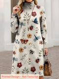 [Printed Design - Not Textured] Women's Turtleneck Sweater Dress, Long Sleeve Insect Pattern Print Pullover, Soft Material, Slim Fit Look for Fall Winter - Multicolor