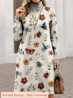 [Printed Design - Not Textured] Women's Turtleneck Sweater Dress, Long Sleeve Insect Pattern Print Pullover, Soft Material, Slim Fit Look for Fall Winter - Multicolor
