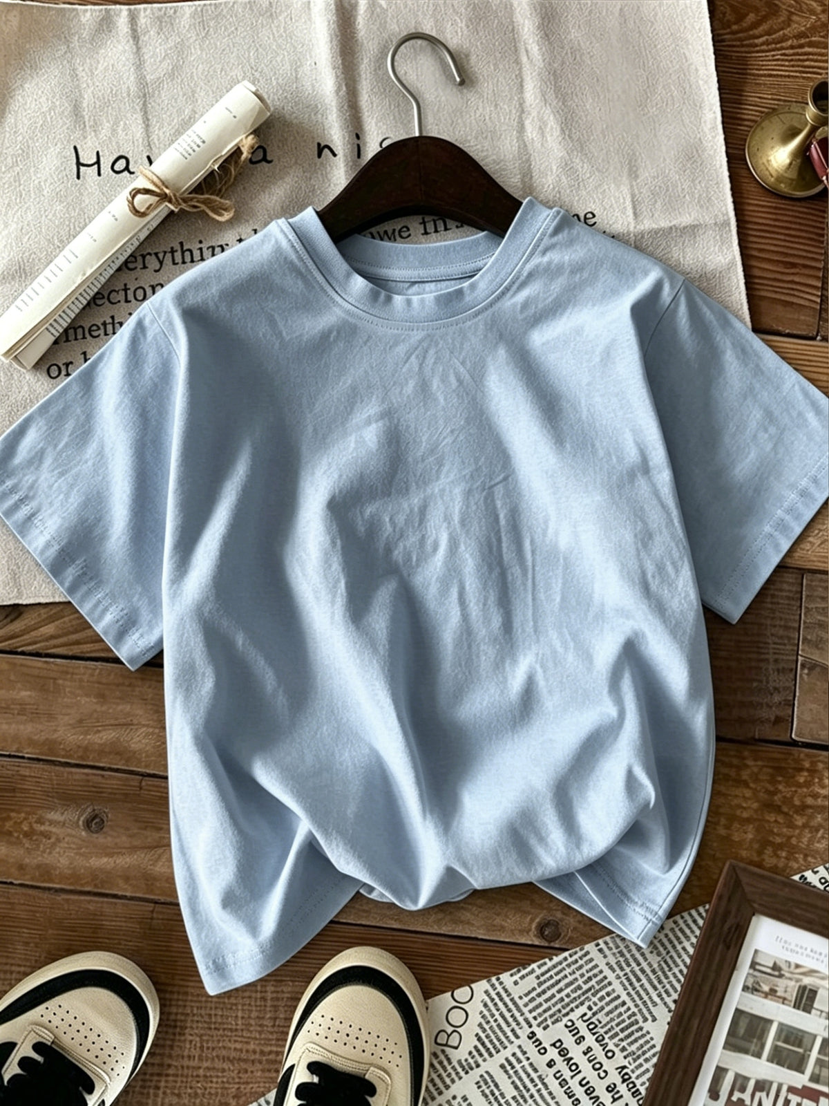 Graphic Print T-shirt, Short Sleeve Crew Neck Casual Top for Summer & Spring, Women's Clothing - Haze Blue