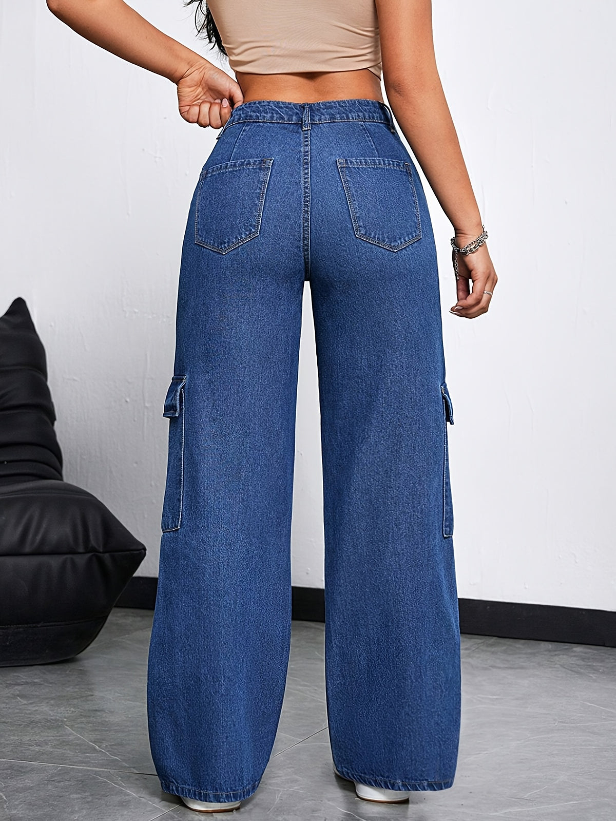 Multi-Pocket Stretch Straight-Leg Pants - Navy Color