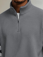 Men'S Henley Zip-Up Shirt - Grey