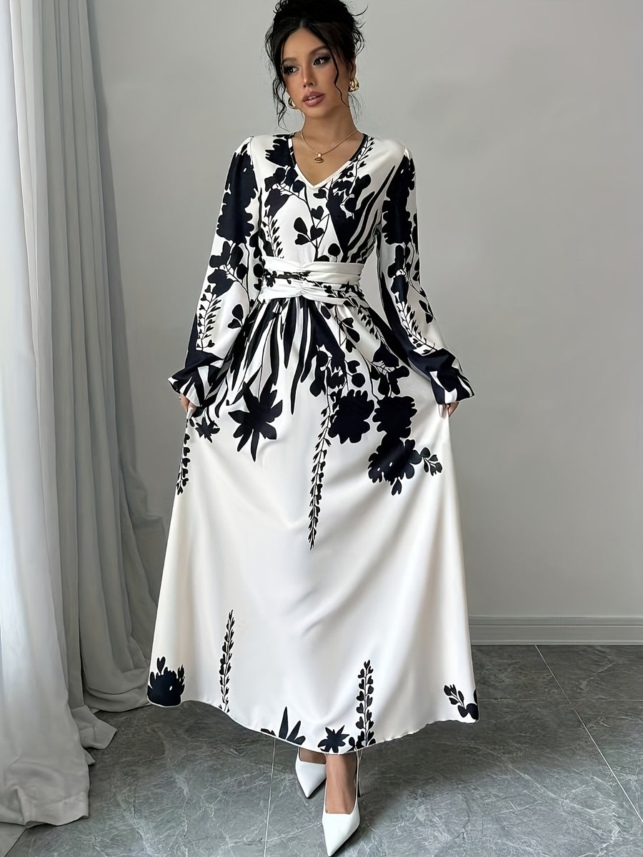 Women's Floral Print Wrap Dress - Black And White