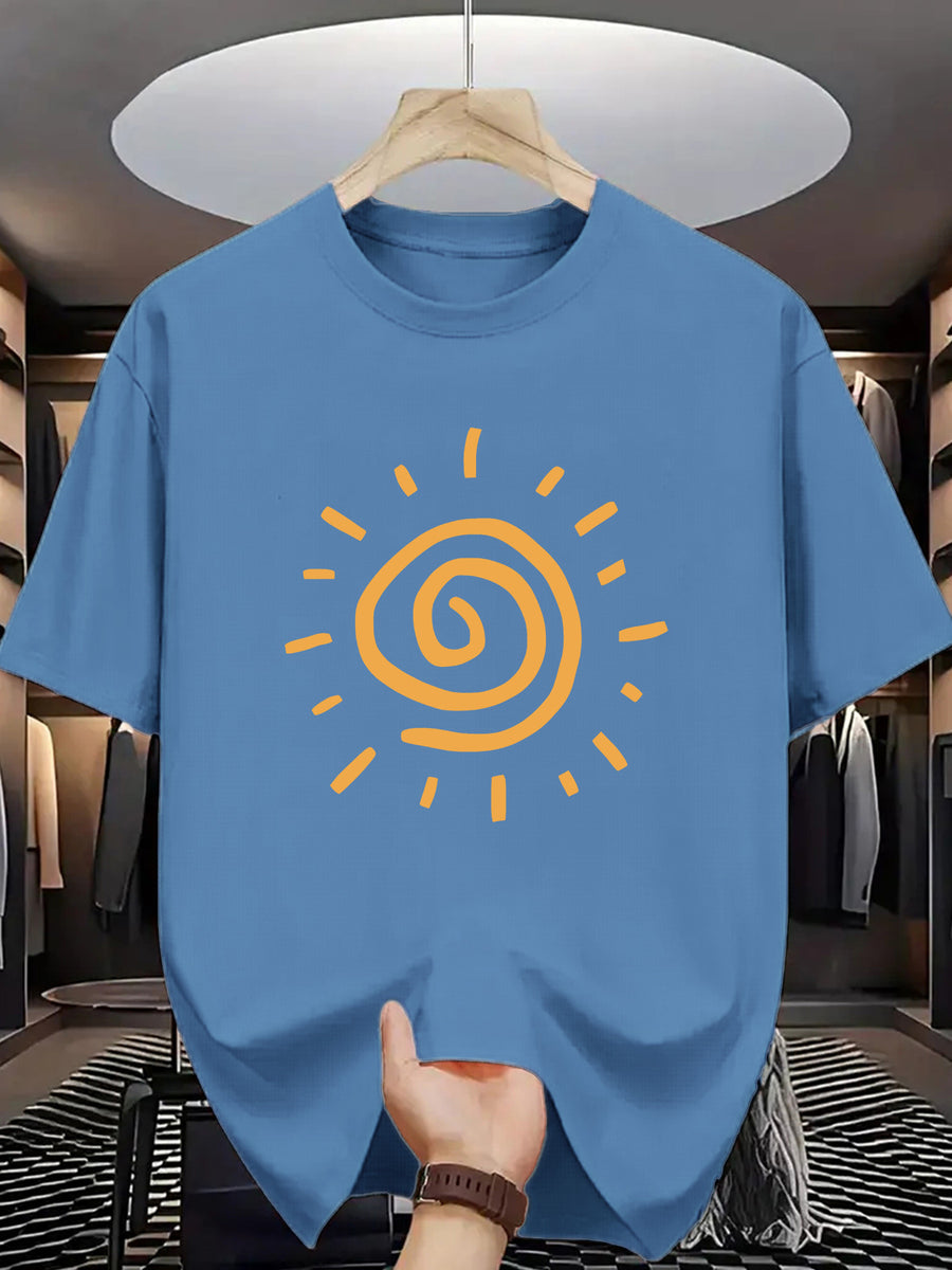 Sunny Energetic Orange Spiral Pattern Short Sleeve T-Shirt, Fresh And Fashionable, Suitable for Outdoor Activities And Daily Wear - Peacock Blue