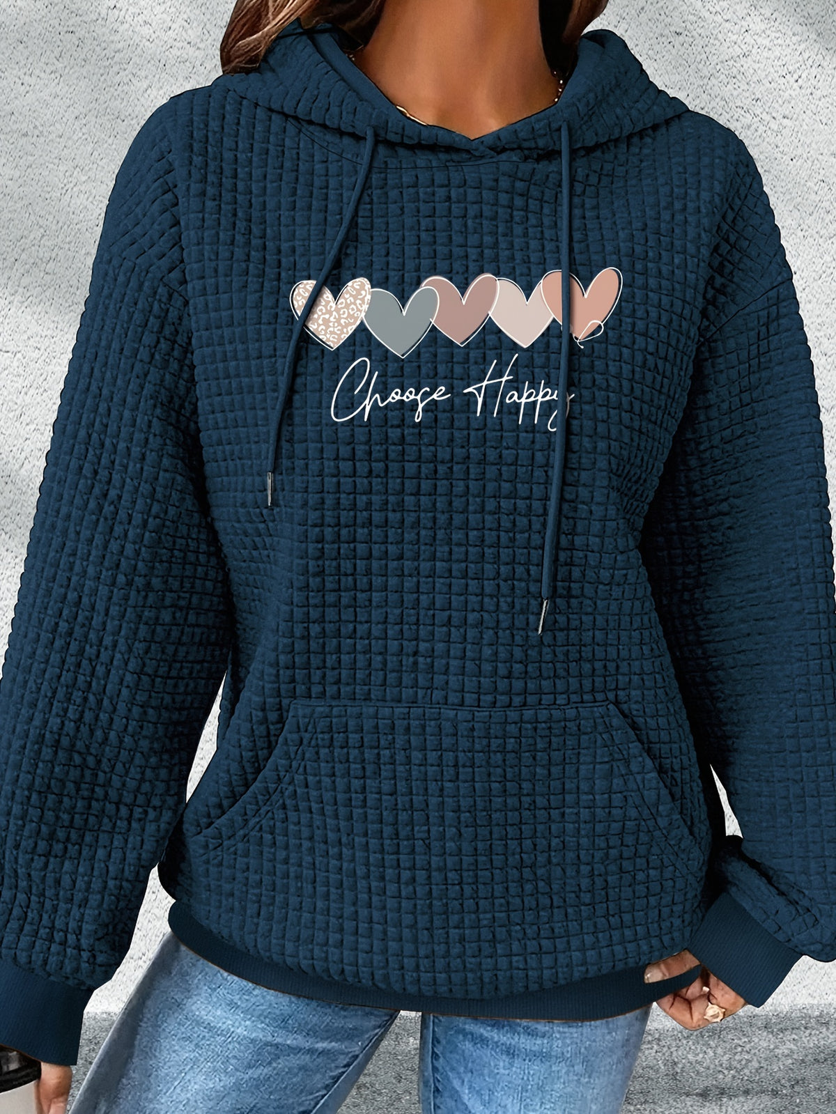 Graphic Print Hoodie, Drawstring Casual Hooded Sweatshirt for Fall And Spring, Women'S Clothing - Dark Blue
