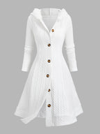 Y2K Cable Plaid Patchwork Hooded Button-Up Long Cardigan - White