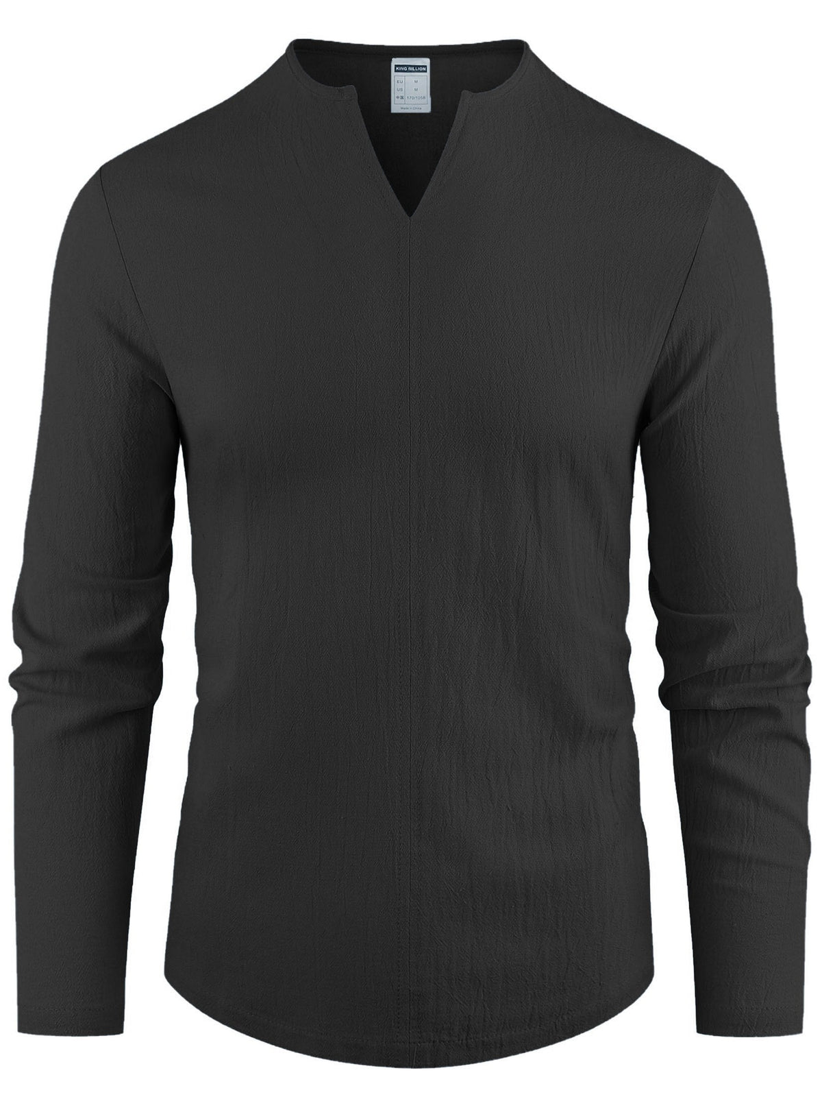Spring New Men'S Long Sleeve Shirt Solid Color Loose Casual Soft Shirt Basic Daily Fashion V-Neck Men'S Top - Soot Black