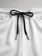 2pcs Set Summer Breathable Printed Shorts Beach Pants Retro Color-Block Lightweight Drawstring Individual Shorts - Black+White