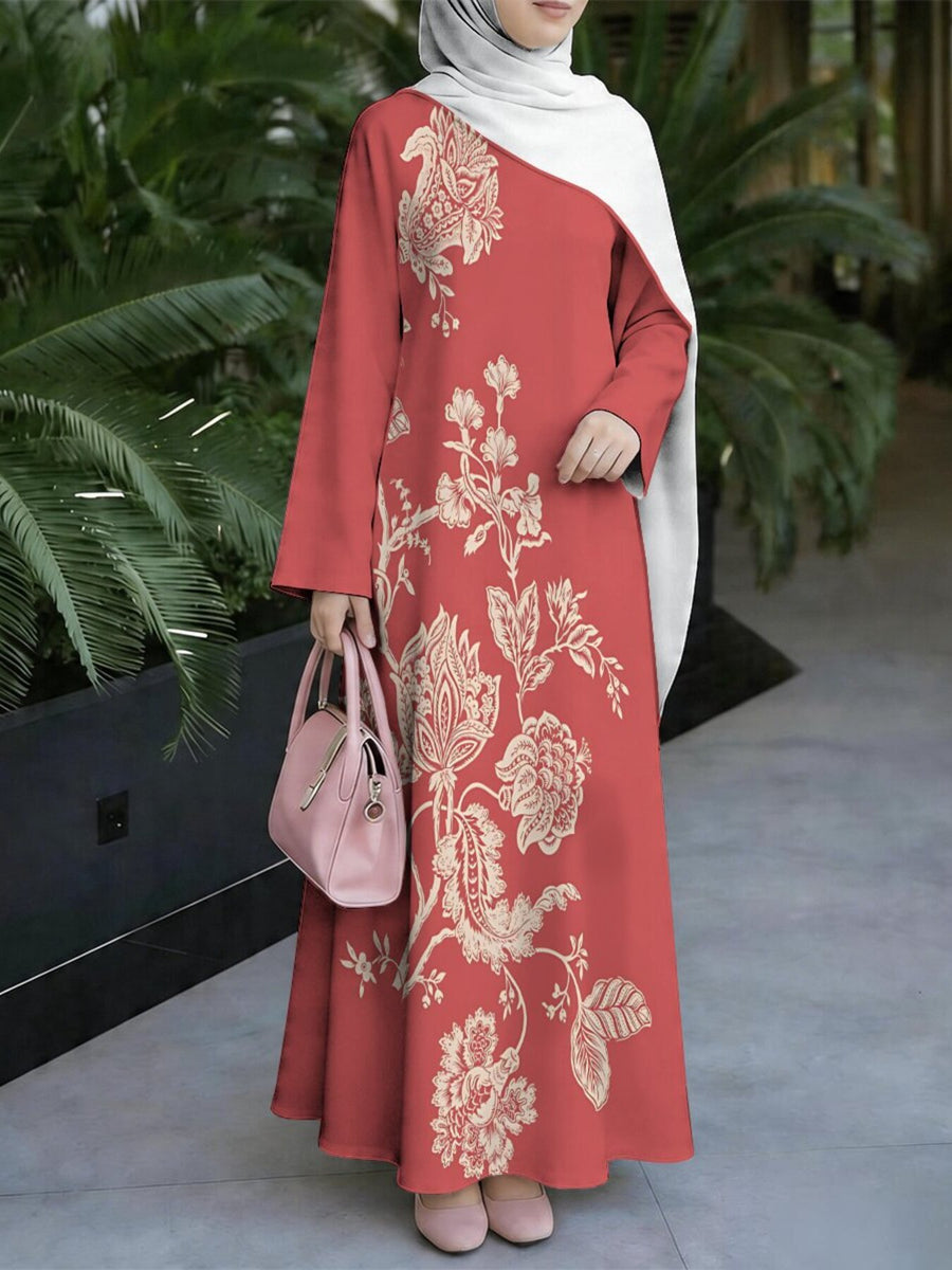 New Middle Eastern Style Muslim Elegant Robe, Featuring Middle Eastern Ethnic Print And Long Dress Design, Suitable for Eid Al-Fitr And Eid Al-Adha, This Loose, Comfortable, And Breathable Long Sleeve Dress Is Perfect for Commuting And Vacation - Mixed colors