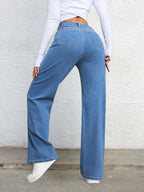 Blue Trendy Women'S Stretch Loose Jeans Wide-Leg Pants - Blue