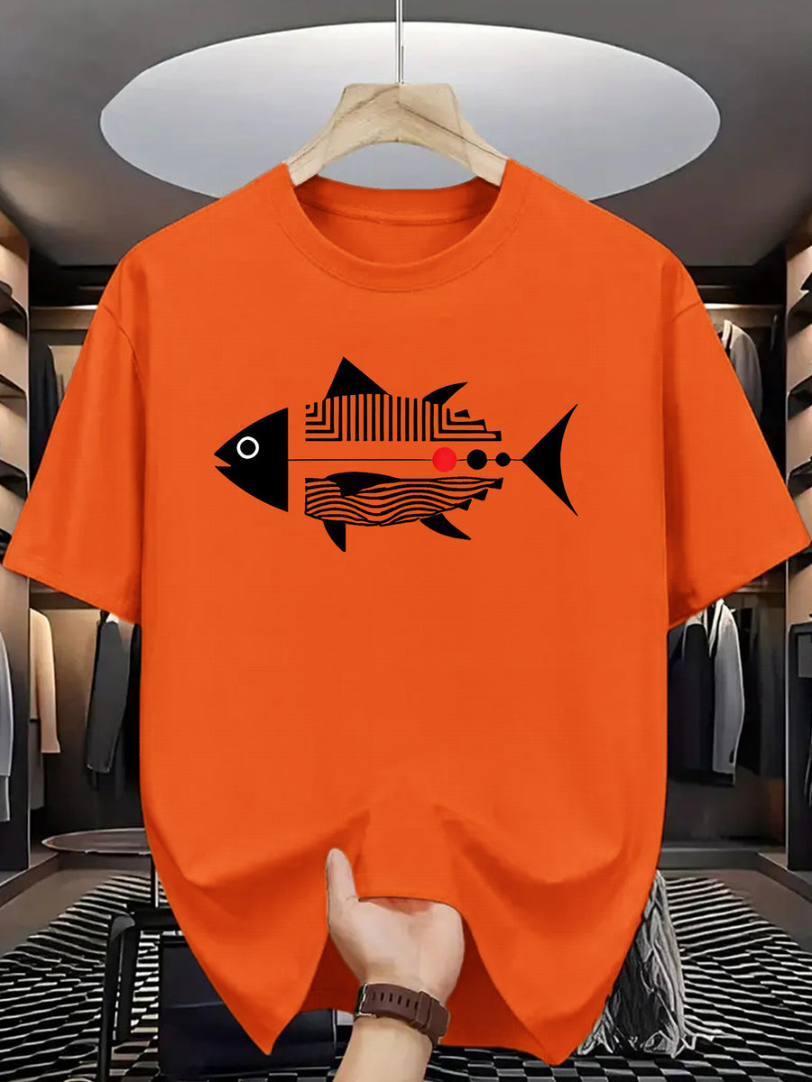Trendy Printed T-Shirts for Men, Regular Standard Fit Comfortable Short Sleeve Casual Tee, Versatile Everyday Fashion Outfit Top - Orange