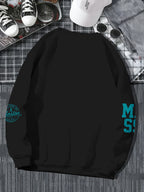 Men's Street Style Cool Crew Neck Sweatshirt, American Street Style Letter Print Casual Travel Fashion Wear - Black