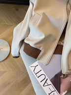 Women'S Casual Zipper Color-Block Jacket with Pockets, Elastic Cuffs And Hem, All-Season Wearable Coat - Off-white
