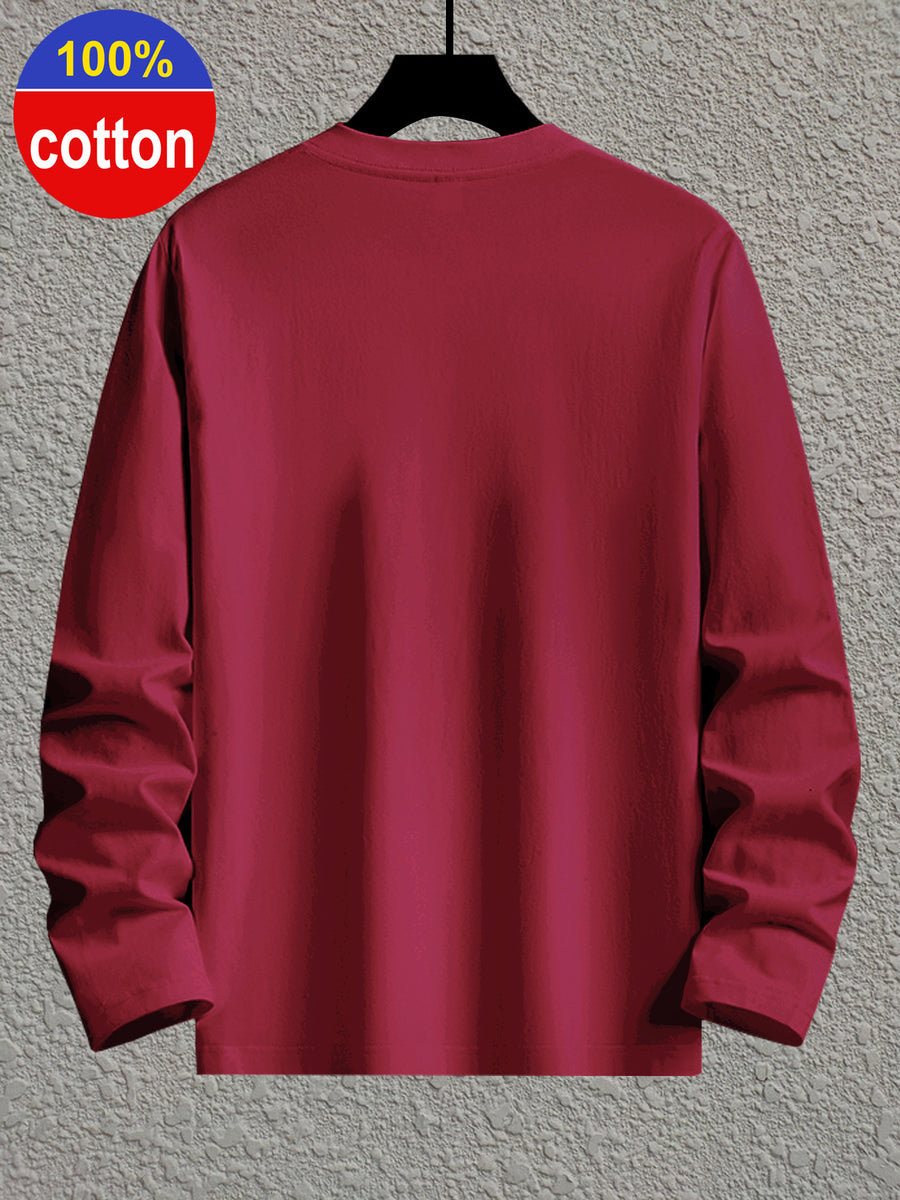 2pcs Set, 100%, Spring/Autumn Long Sleeve Men'S T-Shirt, Easy Fashion Pattern, Round Neck Base Layer, Easy Fashion Fit, Casual Outing Essential, Machine Washable - Mix Color 7