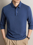 Men's Lapel Casual Knit Long-Sleeve Top, Slightly Relaxed Fit, Suitable for Both Business and Casual Wear, Ideal for Men's Commuting and Daily Use - SINBOS - Dark Blue