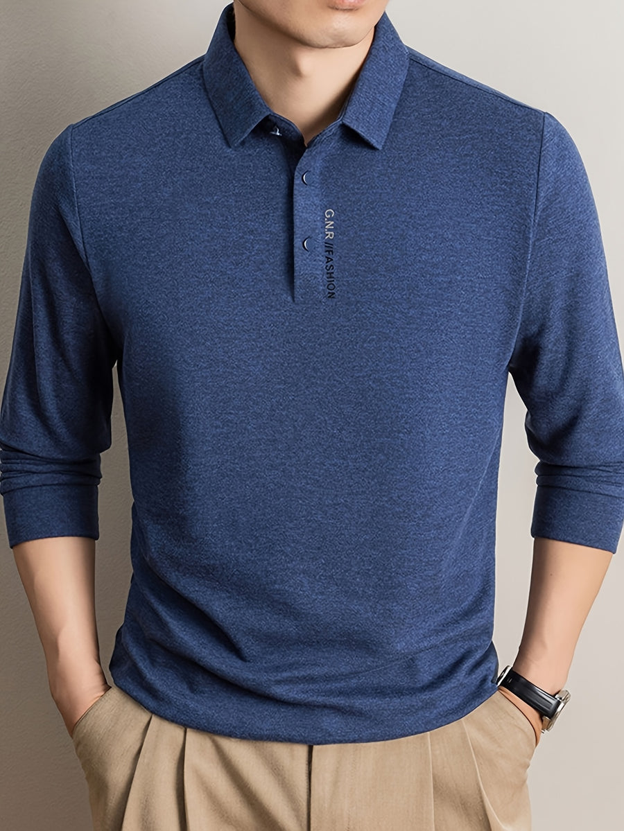 Men's Lapel Casual Knit Long-Sleeve Top, Slightly Relaxed Fit, Suitable for Both Business and Casual Wear, Ideal for Men's Commuting and Daily Use - SINBOS - Dark Blue