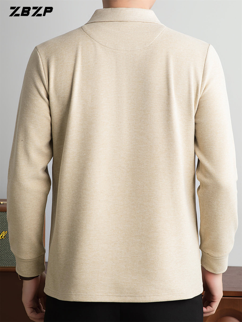 ZBZP New Spring, Autumn, Winter F-Collar Fashion Long-Sleeve Pullover T-Shirt for Young Men, Loose Fit Casual Long-Sleeve Top, Men's Clothing XFN - Khaki