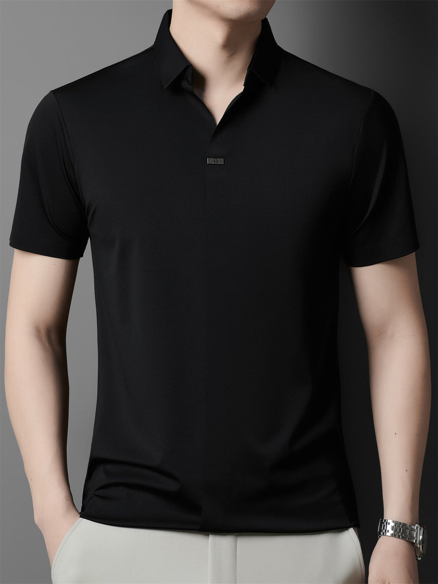 Summer New Men'S Short Sleeve Polo Shirt with Stand-Up Collar, Easy Business Casual High-End Breathable Half Sleeve T-Shirt Men'S Wear Cloud Ding Crown - Black