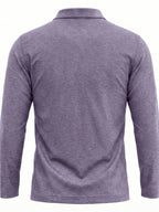 Spring/Autumn Men's Long-Sleeve T-Shirt, Men's Business Shirt, Open-Collar Lapel Color-Block Men's T-Shirt, Casual Party Wear, Suitable for Various Styling Combinations, Travel, Golf, Daily Wear, Suburban Outings, Family Trips, Parent-Teacher - Light Purple
