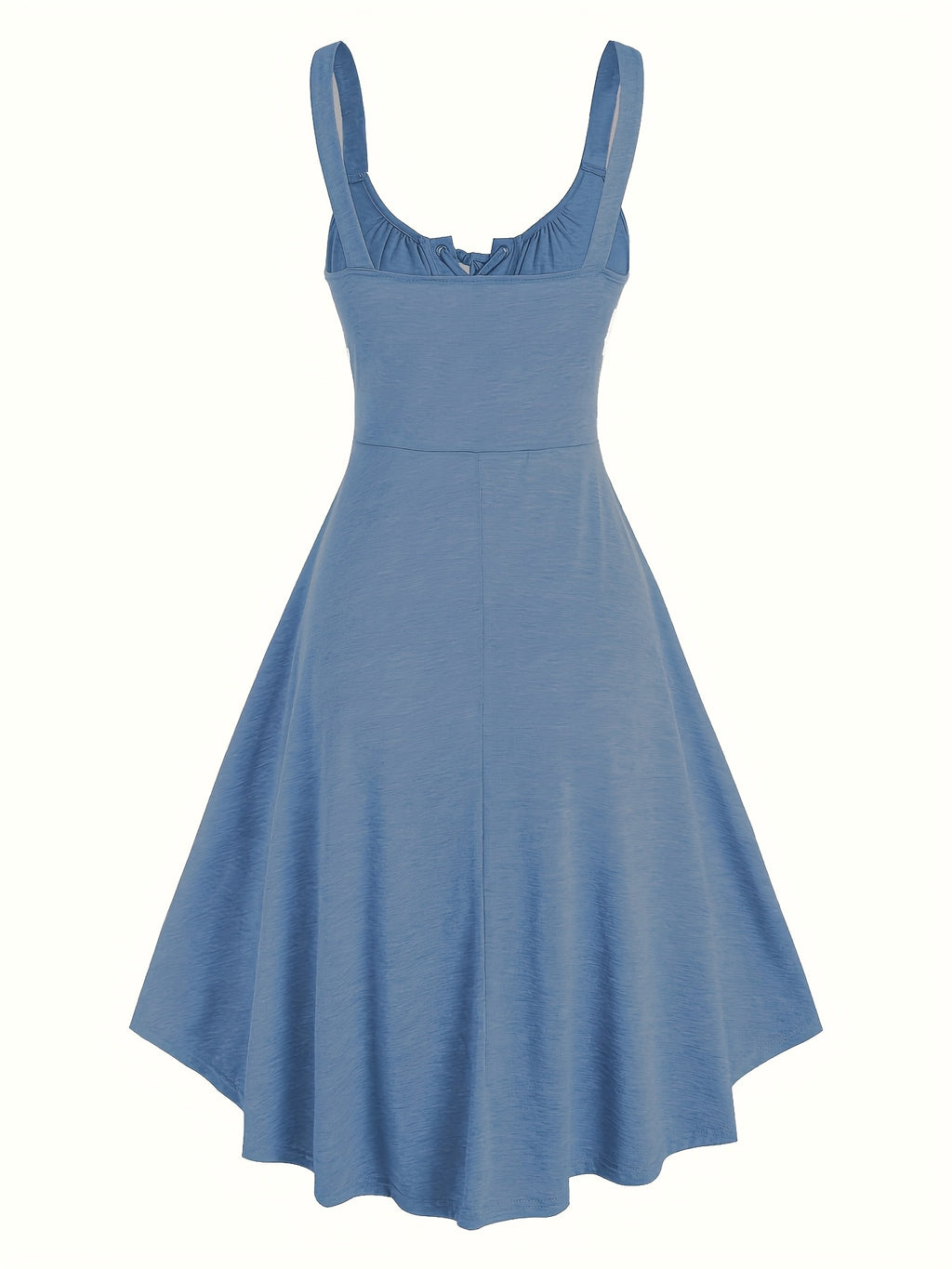 Casual Solid Color, Front Cross Straps with Eye Hook Design, Retro Bust Contour, Short Front Long Back Comfortable Casual, Home, Vacation Dress, Targeted Development - Blue