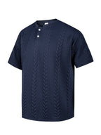 2pcs Random Assortment - Men's Classic Henley Shirt with Rice Spike Jacquard Design, Men's Short-Sleeve Casual Knit T-Shirt, Suitable for Casual Outings, Colors Shipped Randomly Without Specification - Mixed colors