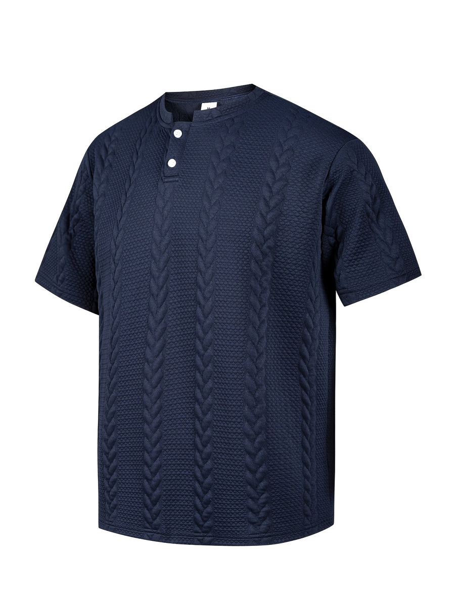 2pcs Random Assortment - Men's Classic Henley Shirt with Rice Spike Jacquard Design, Men's Short-Sleeve Casual Knit T-Shirt, Suitable for Casual Outings, Colors Shipped Randomly Without Specification - Mixed colors