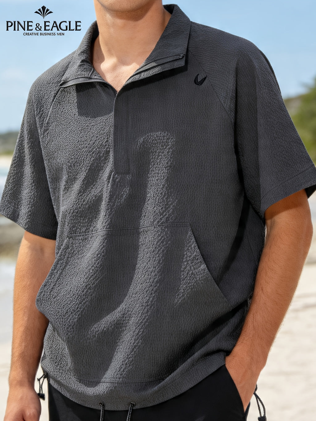 High-quality Functional Casual Top, Wrinkle-resistant and No-iron, Easy to Care for. Summer Ice-feel, Breathable, and Non-stuffy. Men's Lapel Short-sleeve Shirt, Suitable for Daily Work Wear - High-Quality Dark Gray Functional Casual Top