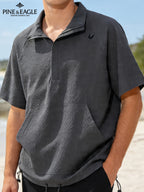 High-quality Functional Casual Top, Wrinkle-resistant and No-iron, Easy to Care for. Summer Ice-feel, Breathable, and Non-stuffy. Men's Lapel Short-sleeve Shirt, Suitable for Daily Work Wear - High-Quality Dark Gray Functional Casual Top