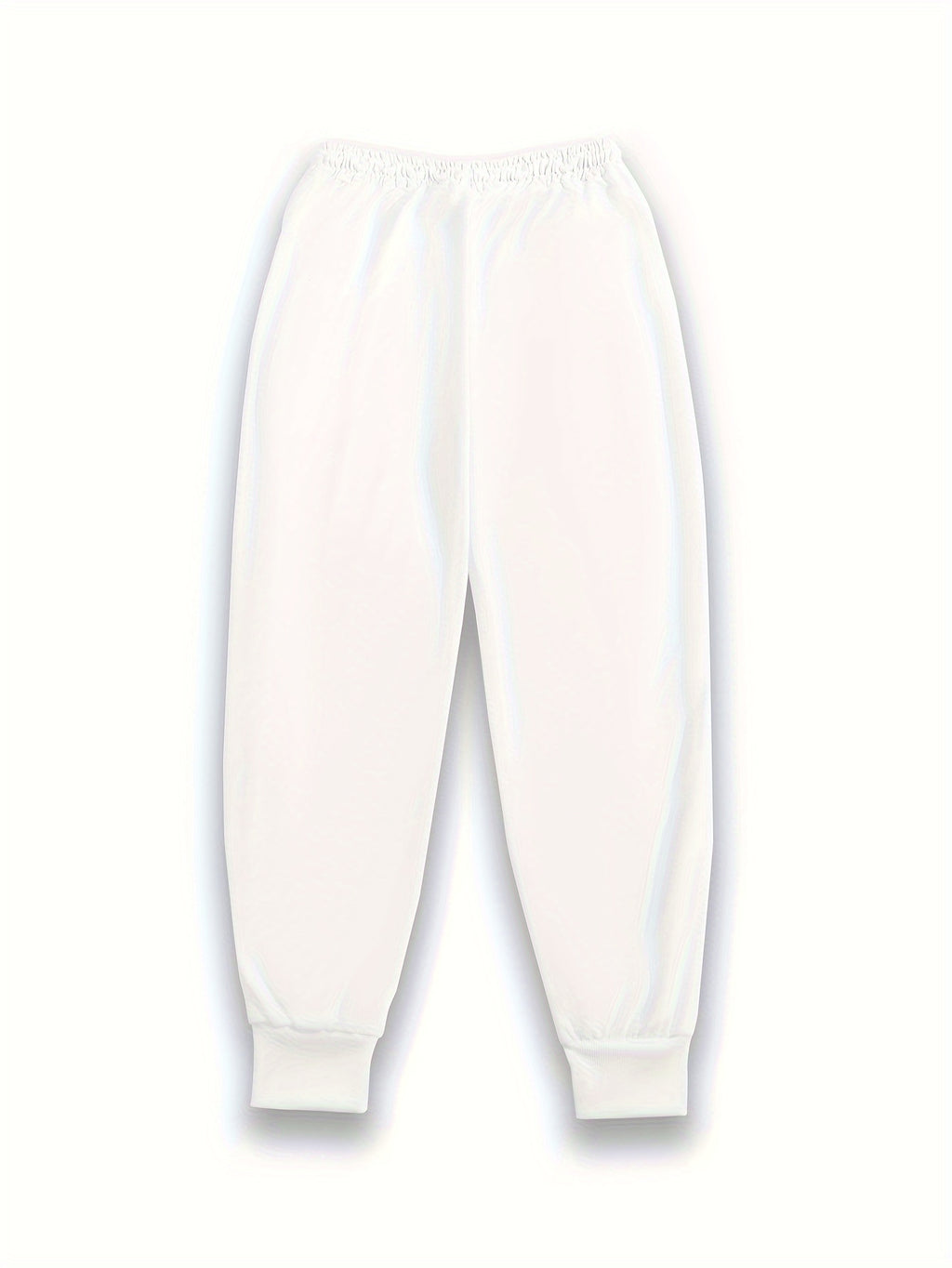 Casual Trousers with a Graphic Design, Featuring an Elastic Waistband, Suitable for Women - White