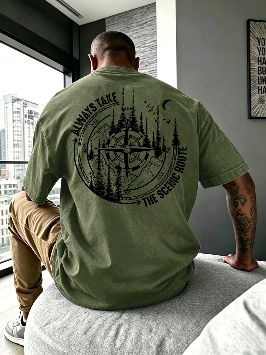 Men Heavyweight Short Sleeve T Shirt Washed Vintage Fashion Print Acid Wash Distressed Grunge Style Pure Breathable Fabric High Street Hip Hop Loose Fit Gym Fitness Workout Tops Casual Clothing 2026 - Military Green