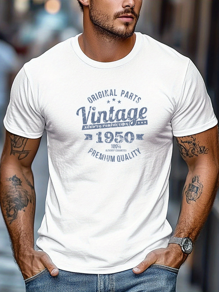 Men'S Original Parts Vintage Pattern Summer Casual Round Neck Short Sleeve T-Shirt - White