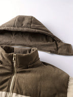 2025 New Winter Removable Hood Jacket Men'S Casual Print Hooded Coat Thickened Trendy Top Outerwear Men - Khaki