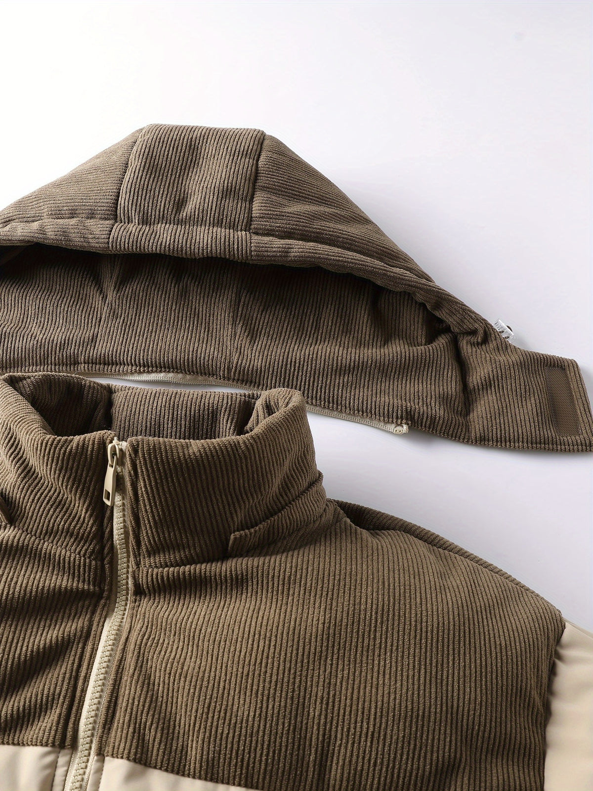 2025 New Winter Removable Hood Jacket Men'S Casual Print Hooded Coat Thickened Trendy Top Outerwear Men - Khaki