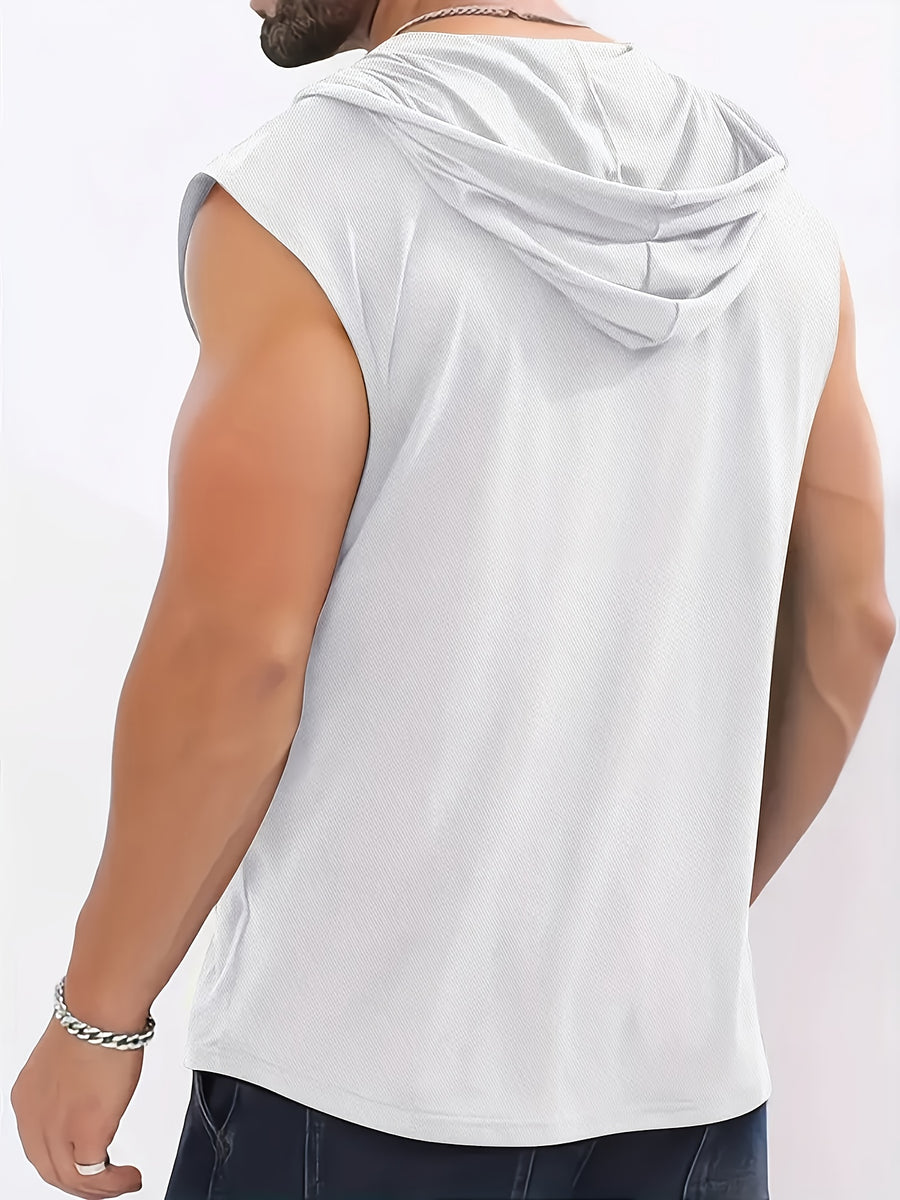 Men's Quick-Dry Athletic Hoodie - Sleeveless Gym Shirt, Breathable Workout Top for Running, Outdoor Sports - Lightweight Moisture-Wicking Activewear (Machine Washable), Running Shirt, Casual Sportswear, Tropical Print, Durable Construction, Performance - White