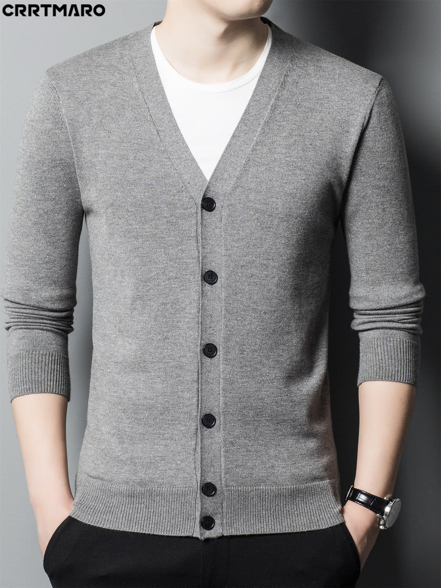 Men's Knit Cardigan, Warm Casual Long Sleeve Top for Fall and Winter - Medium Grey