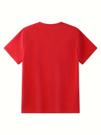 [Triple Print Detail] Front And Double Sleeve Synchronized Print Barcelona Fan Black Golden Striped Contrast Athletic Style Short Sleeve T-Shirt | Badge Line Print Round Neck Top Men'S Loose All-Match Summer Men'S Wear - Red