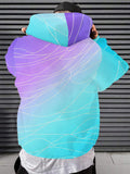 Men's Purple-Blue Gradient Fine Line All-Over Print Hoodie with Drawstring and Kangaroo Pocket, Loose Drop-Shoulder Long Sleeve Sweatshirt, Full-Body Creative Print, Autumn/Winter Casual Top, Streetwear Fashion, Comfortable and Breathable Fabric - Mixed colors