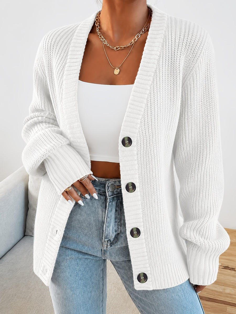 New Arrival, Fashion Women'S Clothing, Spring Autumn Early Winter, Button-Poked Sweater Jacket - White