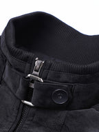 Spring Autumn Retro Distressed PU Jacket, Suitable for Biker, Outings, And Dates, Multi-Pocket Zipper Fashion Stand-Collar Versatile Coat - Black