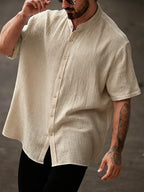 Men's Summer Solid Color Shirt, Lightweight Fashionable Casual Top - Khaki
