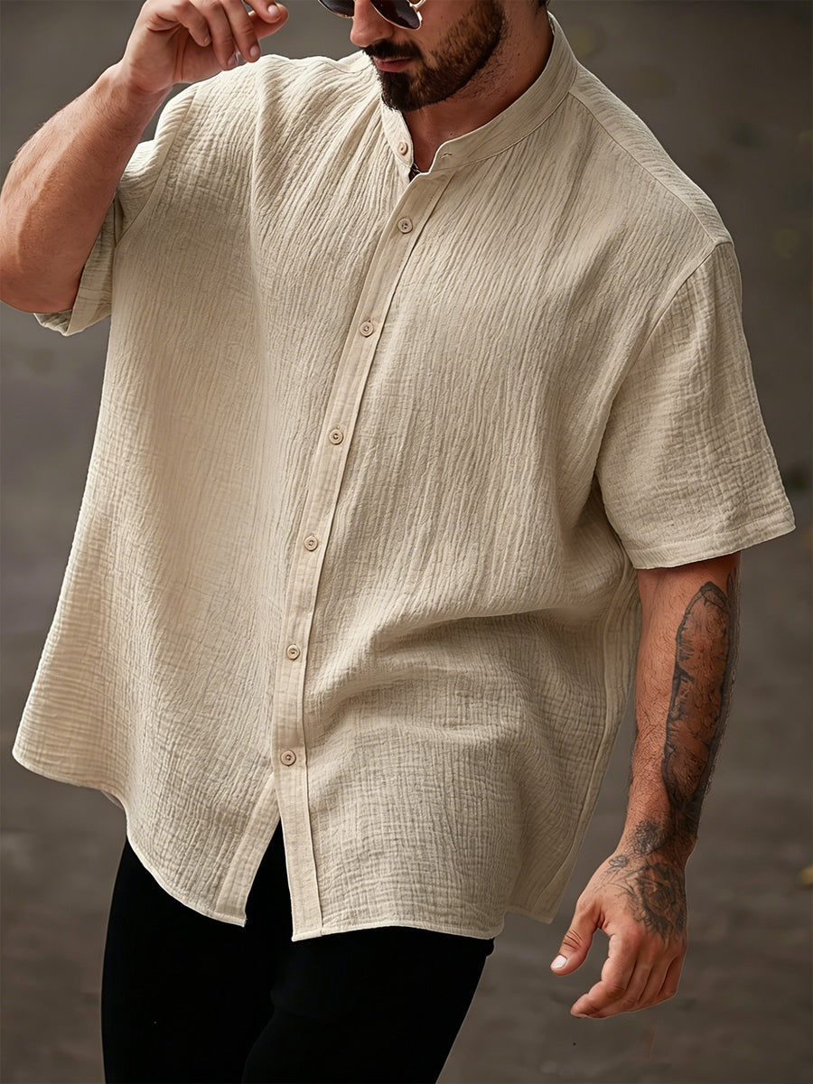 Men's Summer Solid Color Shirt, Lightweight Fashionable Casual Top - Khaki